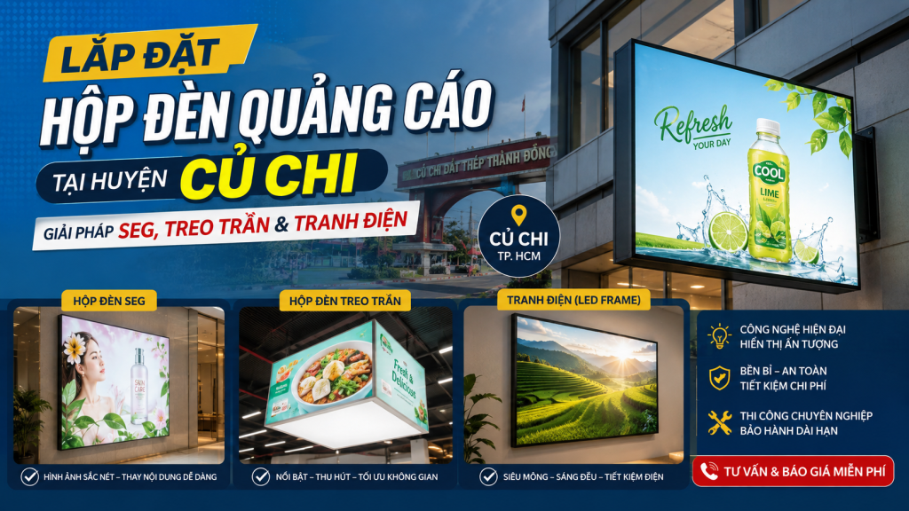 Lắp Đặt Hộp Đèn Quảng Cáo Huyện Củ Chi: SEG, Treo Trần & Tranh Điện