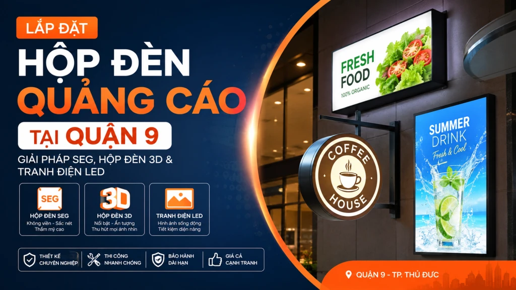 Lắp Đặt Hộp Đèn Quảng Cáo Tại Quận 9: Hộp Đèn SEG, 3D, Tranh Điện LED