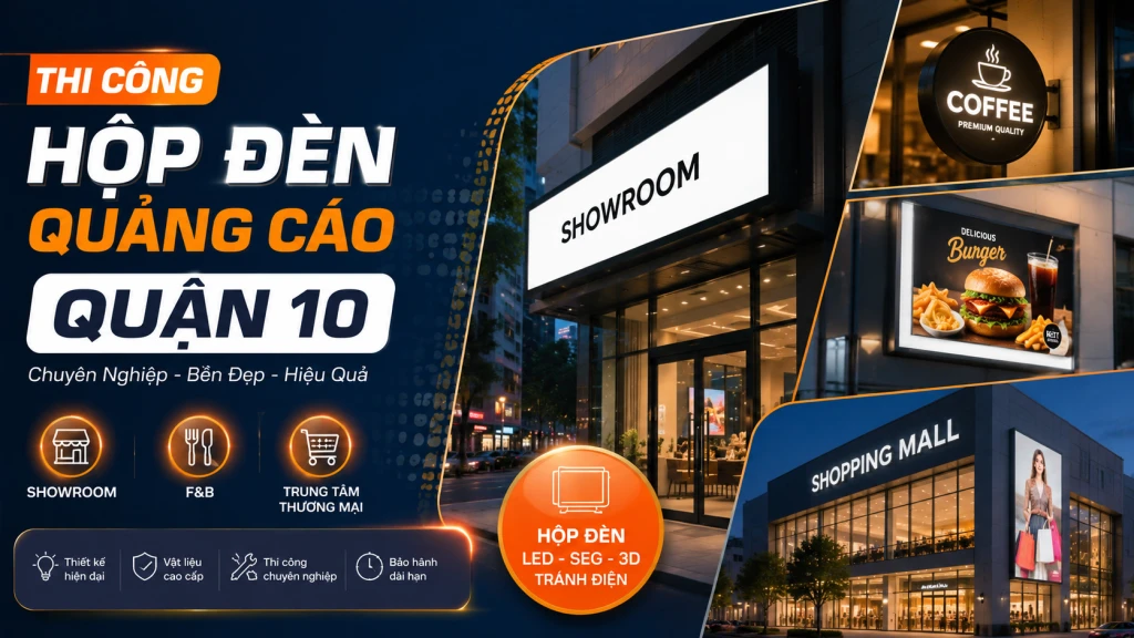 Thi Công Hộp Đèn Quảng Cáo Quận 10: Giải Pháp SEG, Tranh Điện & Hộp Đèn LED Chuyên Nghiệp