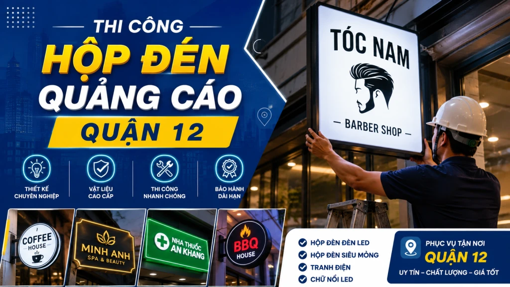 Thi Công Hộp Đèn Quảng Cáo Quận 12: Hộp Đèn LED, SEG Và Tranh Điện Chuyên Nghiệp