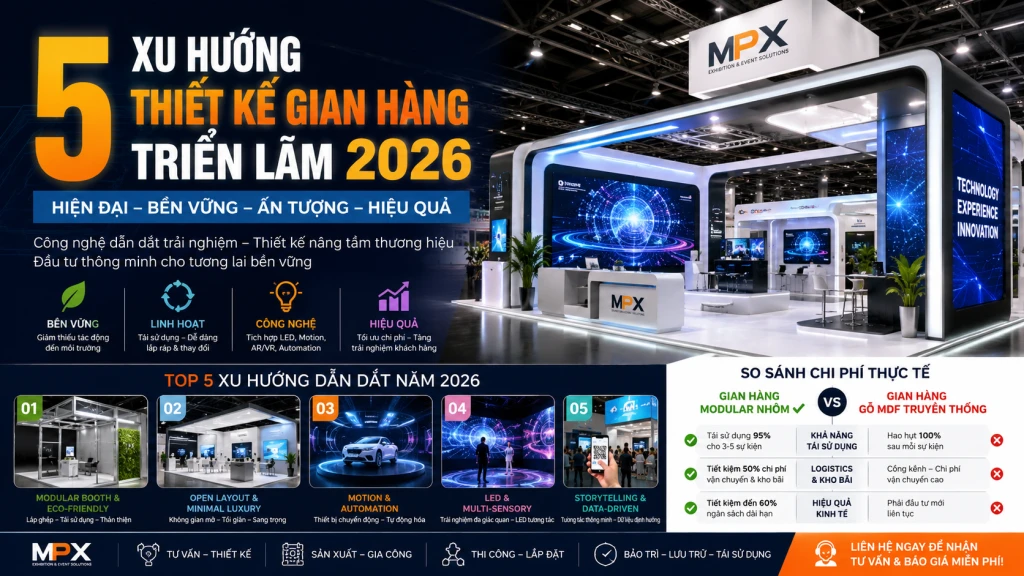 Top 5 Xu Hướng Thiết Kế Gian Hàng Triển Lãm 2026 Doanh Nghiệp Không Nên Bỏ Lỡ