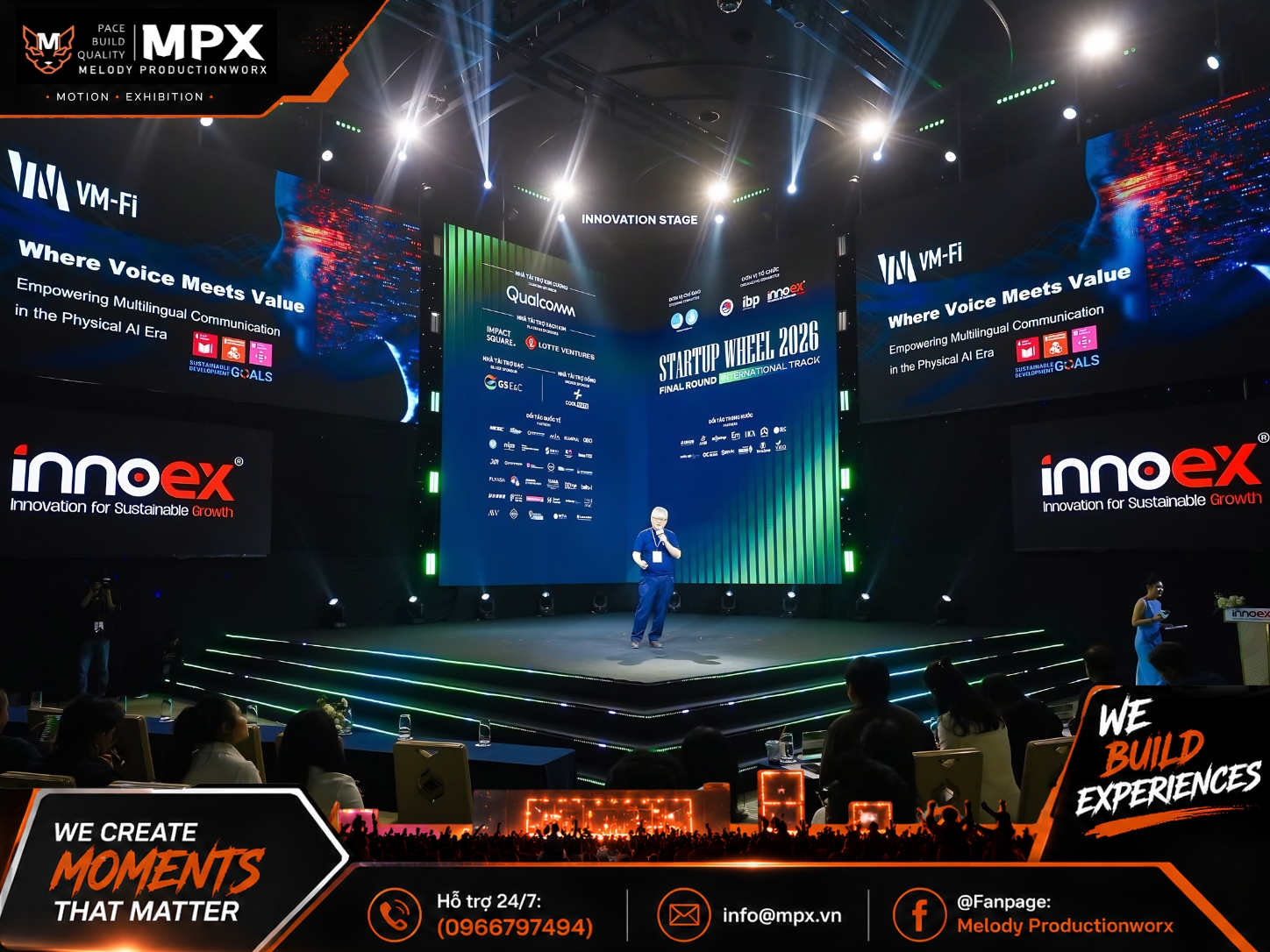 Hình ảnh triển lãm InnoEx 2026 đang diễn ra sau khi Melody Productionworx Thi Công Toàn Bộ Gian Hàng
