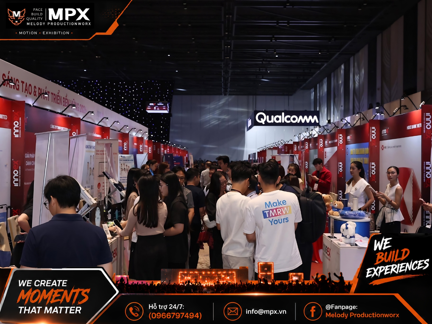 Hình ảnh triển lãm InnoEx 2026 đang diễn ra sau khi Melody Productionworx Thi Công Toàn Bộ Gian Hàng
