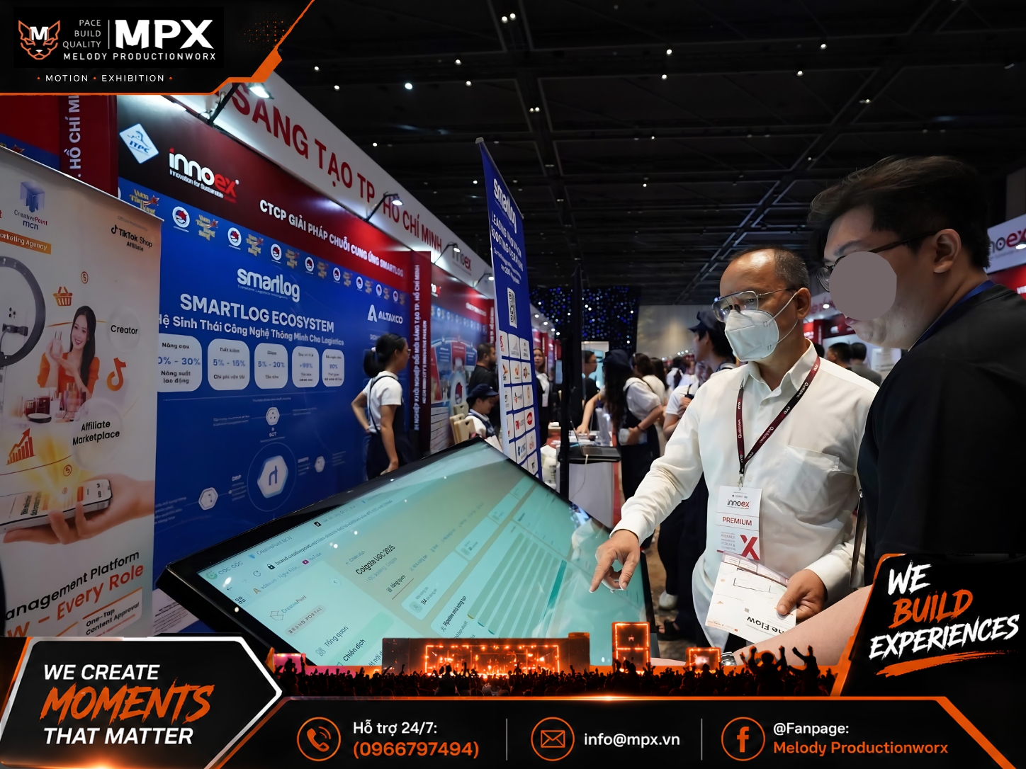 Hình ảnh triển lãm InnoEx 2026 đang diễn ra sau khi Melody Productionworx Thi Công Toàn Bộ Gian Hàng