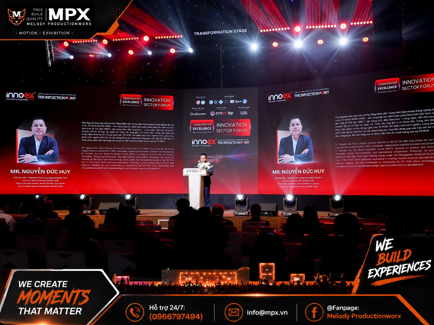 Hình ảnh triển lãm InnoEx 2026 đang diễn ra sau khi Melody Productionworx Thi Công Toàn Bộ Gian Hàng